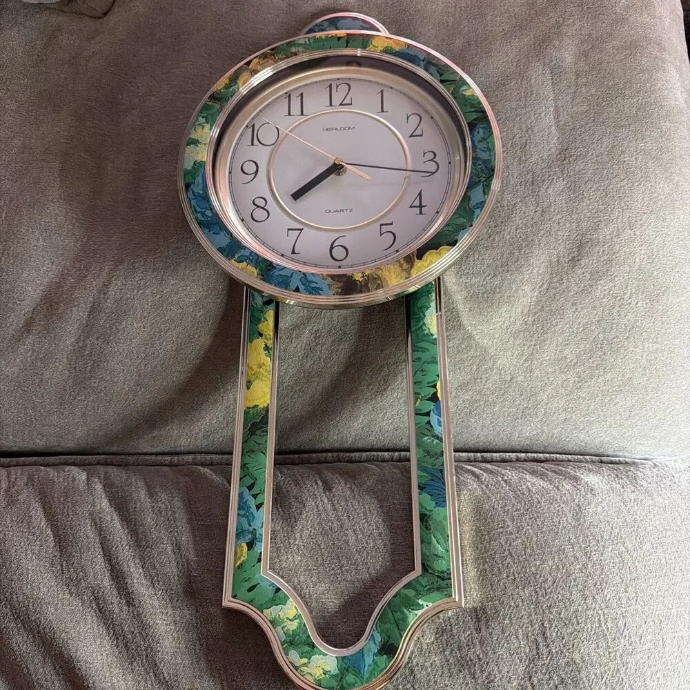 Heirloom Wall Clock - Turquoise Floral- PC696FLG- Heirloom Quartz